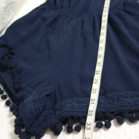 American Eagle Outfitters Lace Detail Navy Blue Halter Romper Shorts Size L Wome - Picture 10 of 10